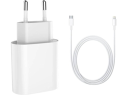 Carregador e Cabo  Fast Charge PD 3.0 para iPhone X (Tipo C - Lightning - Branco)