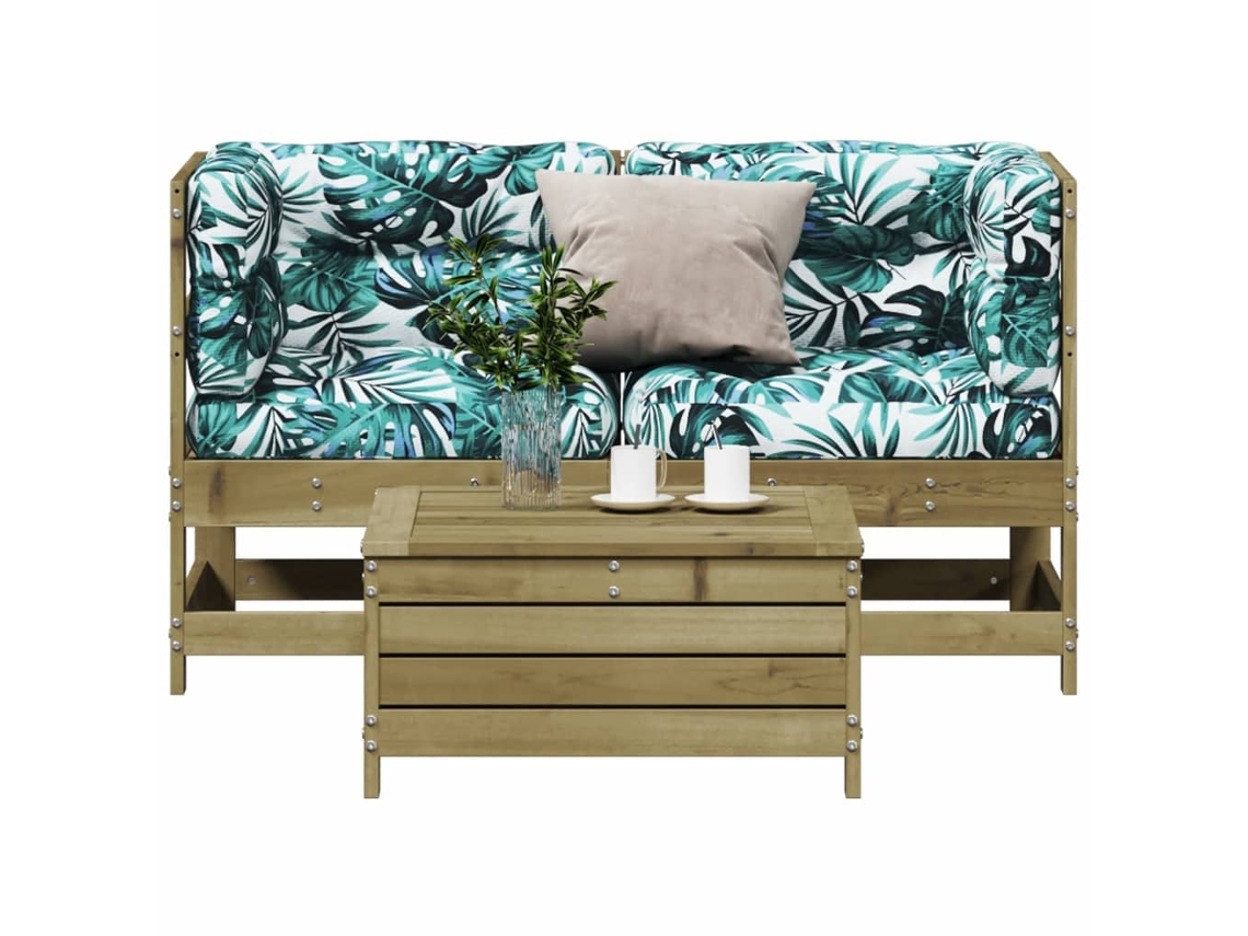 Pcs Conjunto Lounge De Jardim C/ Almofadões Pinho Impregnado Dkd Home Decor