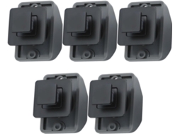 Conjunto de 5 suportes metálicos de segurança com botão de pressão, sem chave.