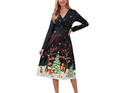 Vestido De Natal Laxiscreed Para Mulher, Decote V, Manga Comprida, Corte Slim, Tamanho Xl Em Preto