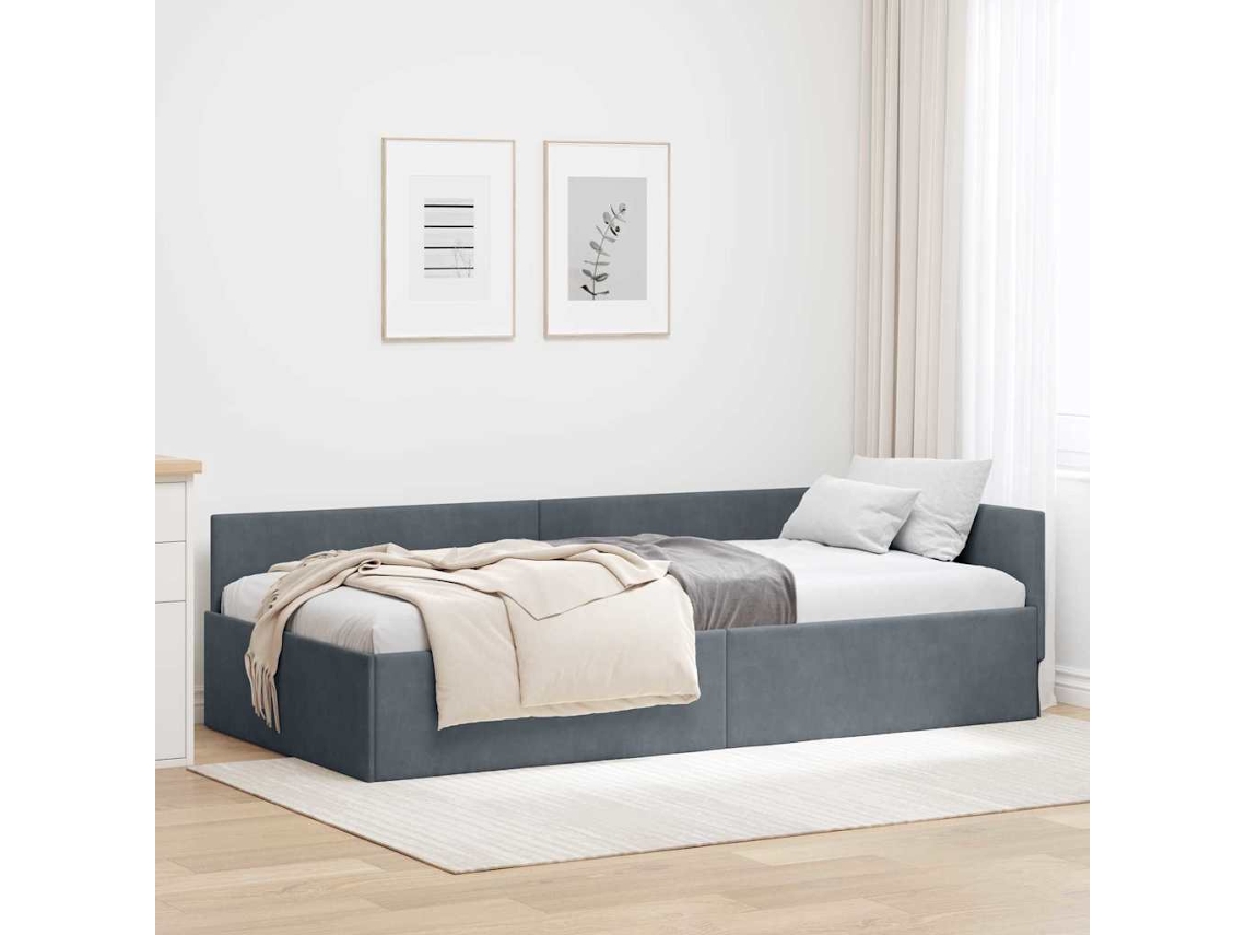 Vidaxl Estrutura De Cama De Canto Cinza Escuro 90 Cm X 200 Cm Veludo