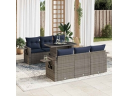 Vidaxl 7 Pcs Conjunto Sofás Jardim C/ Almofadões Vime Pe/acácia Cinzento