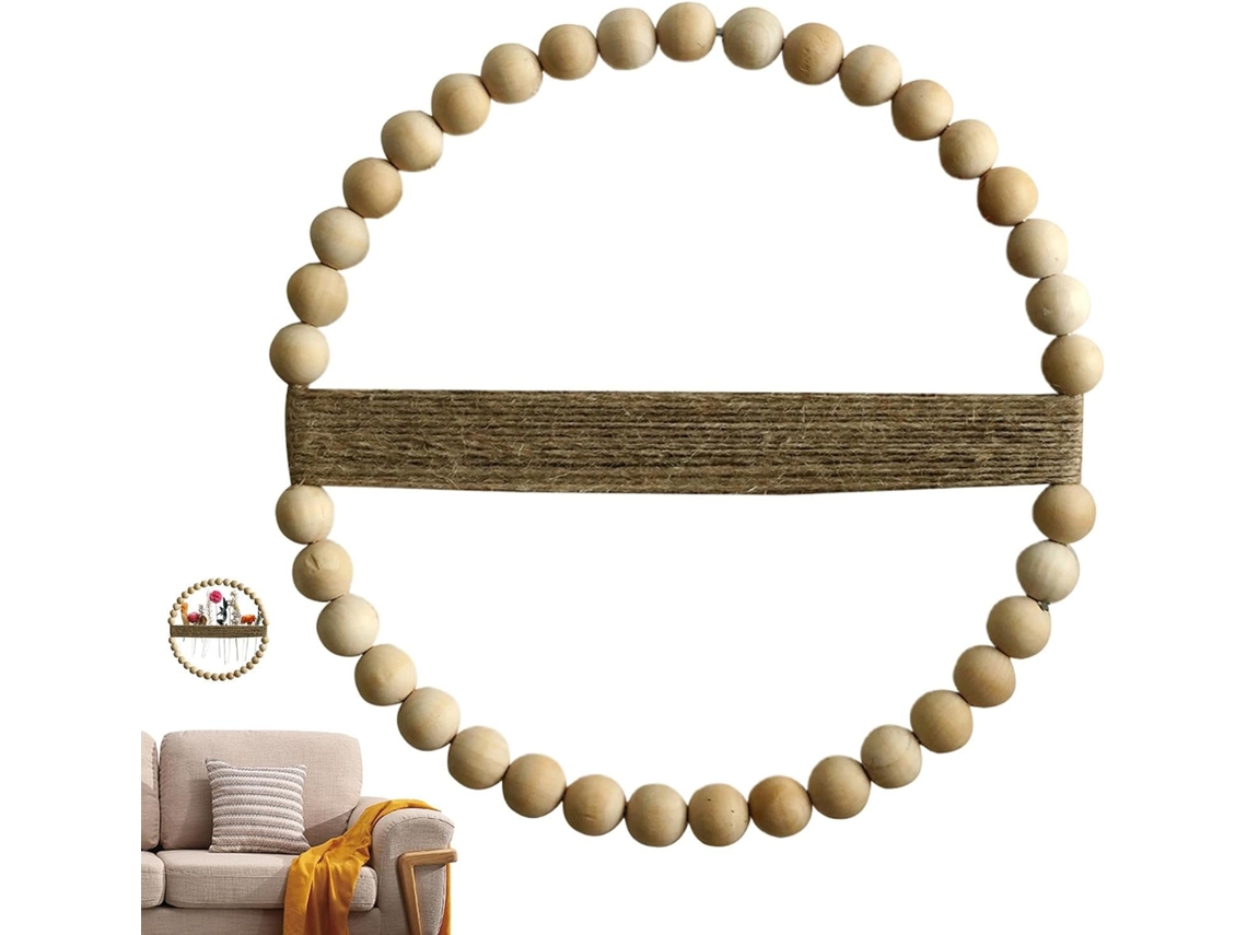 Guirlanda De Porta Com Contas De Madeira E Design Boho Redondo, Elegante, 12, 6 X 12 |