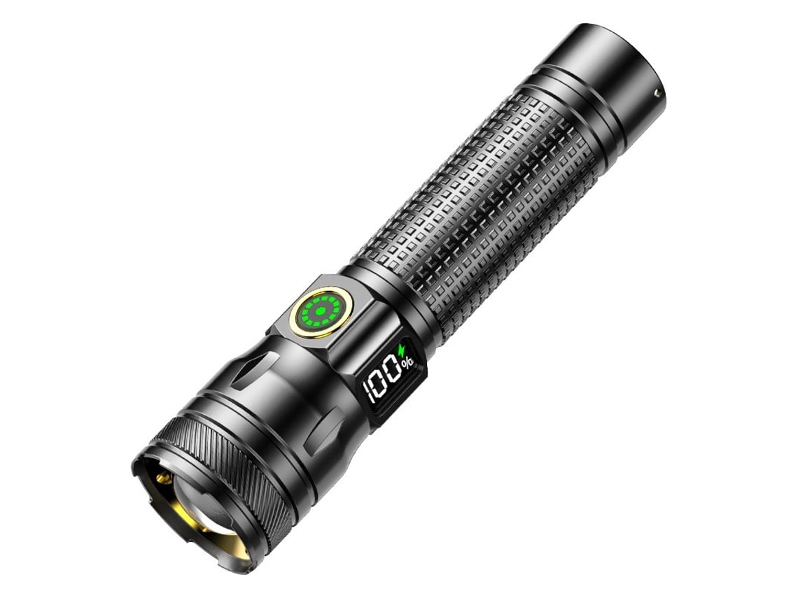 Lanterna Led Recarregável Com Visor Digital, Zoom E Carregamento Usb-c (preta)