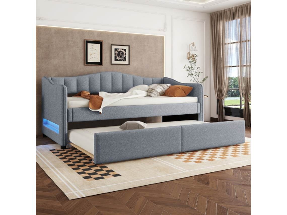 Daybettt, Cama Diária 90x200cm Com Cama Extensível, Sofá Cama, Cama Individual , Design De Iluminação Ambiente, Linho, Estilo... Btforus (sem Colchão)
