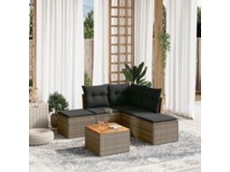 Pcs Conjunto Sofás De Jardim Com Almofadões Vime Cinza Dkd Home Decor