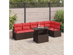 Vidaxl Conjunto De Sofá De Jardim 7 Pcs Marrom E Vermelho Vime Pe