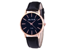Relógio de Pulso Feminino de Quartzo com Pulseira de Couro Pu Estilo Simples e Dial Redondo Preto