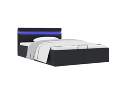 Vidaxl Cama Hidráulica Led C/ Arrumação 140x200cm Couro Artifi. Preto