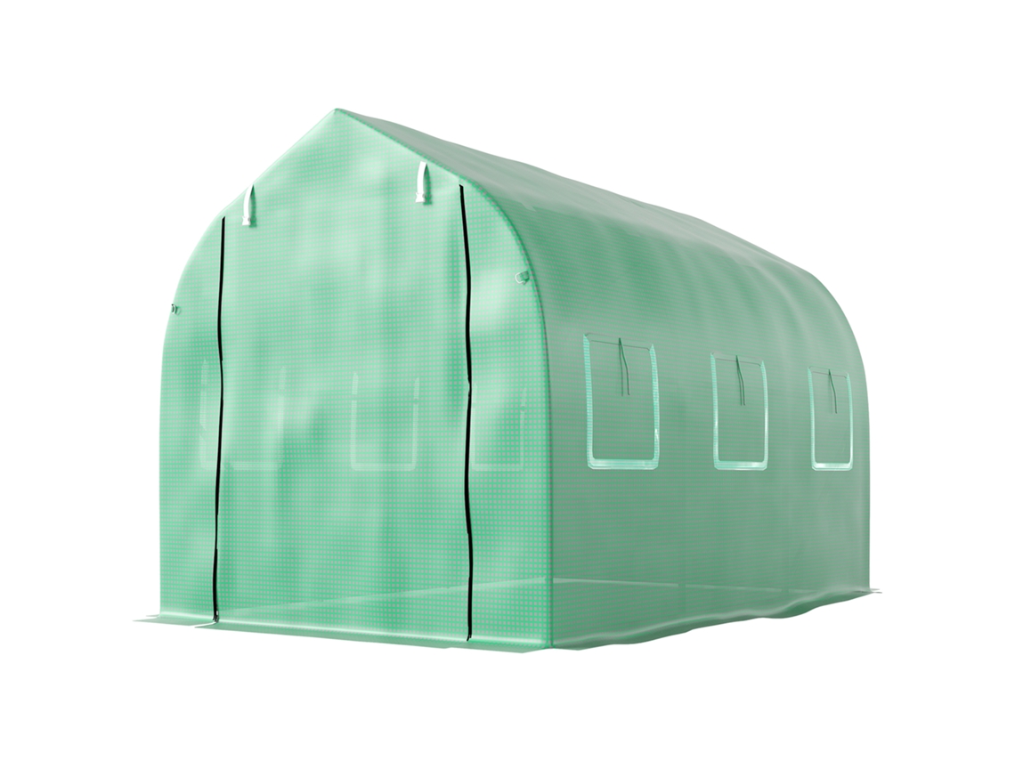 Estufa Tipo Túnel 3x2x2 M De Exterior Com 6 Janelas De Malha E Porta De Cultivos Para Pátio Jardim Verde