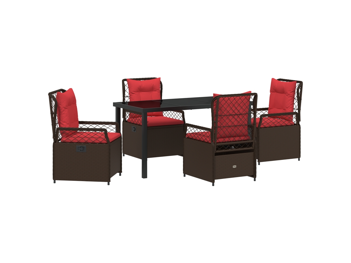Conjunto 5 Conjunto De Jantar Para Jardim Vidaxl Castanho Vime Pe (140 X 80 X 73 Cm)