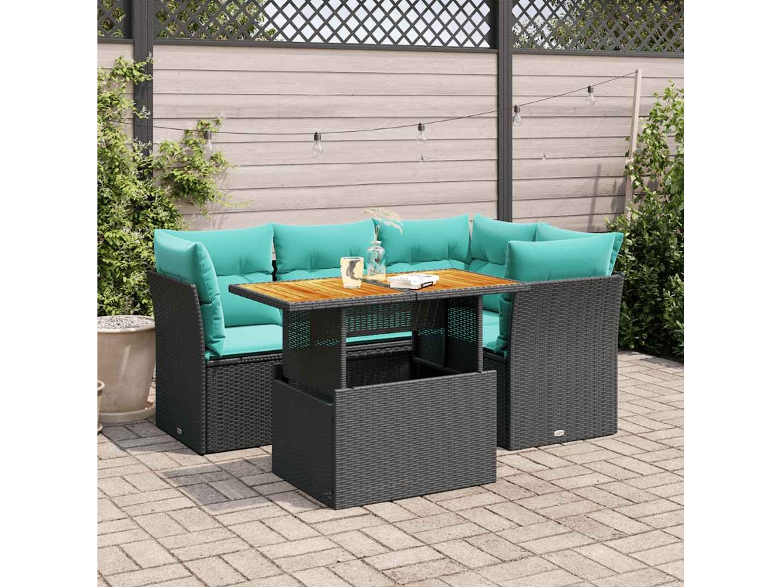 Vidaxl 5 Pcs Conjunto Sofás De Jardim Com Almofadões Vime Pe Preto