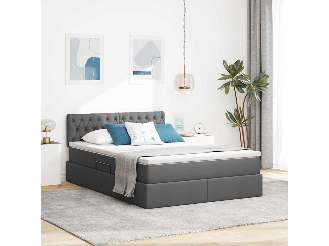 Vidaxl Cama De Armazenamento Led Com Colchão Cinzento-escuro