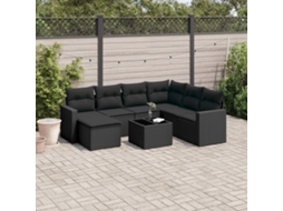 Vidaxl 8 Pcs Conjunto Sofás De Jardim Com Almofadões Vime Pe Preto