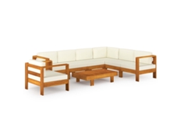 Conjunto 8 lounge de jardim c/ almofadões VIDAXL branco nata acácia