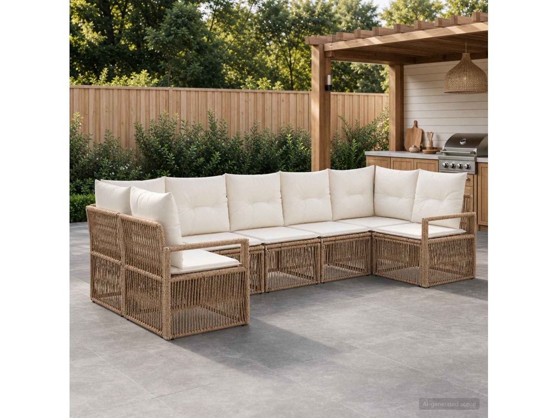 Vidaxl Conjunto De Sofá De Jardim 7 Unid. 7-número De Lugares Bege
