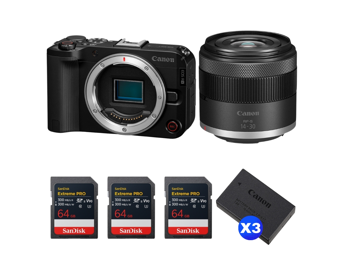 Eos R50 V + Rf S 14 30mm F/4.5 6.3 Is Stm Pz + 3 Sandisk 64gb Extreme Pro Uhs ii Sdxc + 3 Canon Lp e17 + Ebook Pricedirect CANON