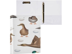 Conjunto de 1 1/2 Pastas 3 Argolas com Bolsos, para Uso Escolar, 200 Folhas, Estampa Patos Selvagens (3,8 Cm)