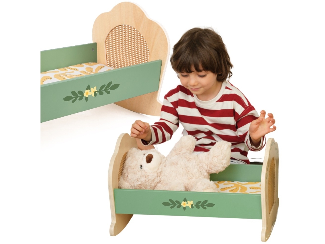 Cama De Boneca Vintage Com Berço De Madeira Clássico Mundial