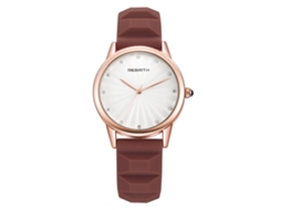 Relógio Feminino Quartz Pulseira Couro Artificial Pedras Strass Mostrador Redondo Café