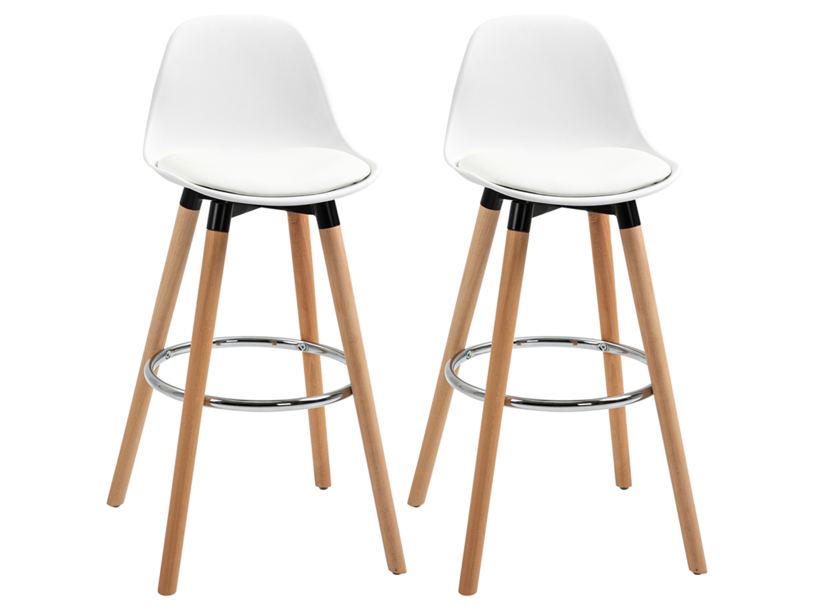 Conjunto de 2 bancos de bar PU, 69cm, encosto, apoio de pés, madeira, branco S/MARCA
