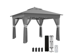 Pavilhão Dobrável 3x3 M Cinza Escuro Com Led, Teto Duplo, 4 Laterais Em Rede E Bolsa De Transporte Impermeável