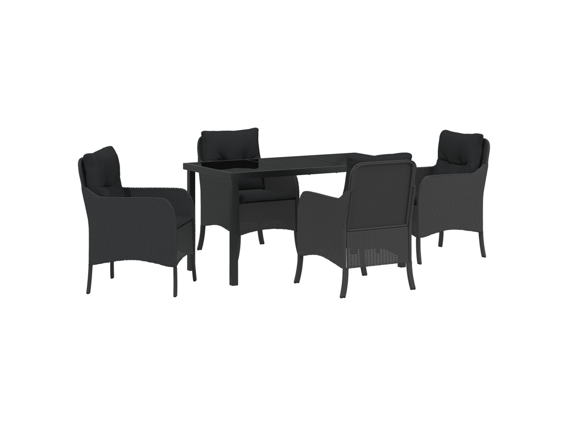 Conjunto 5 De Jantar Para Jardim  De Vidaxl Com Almofadas Pretas De Rattan Poliéster
