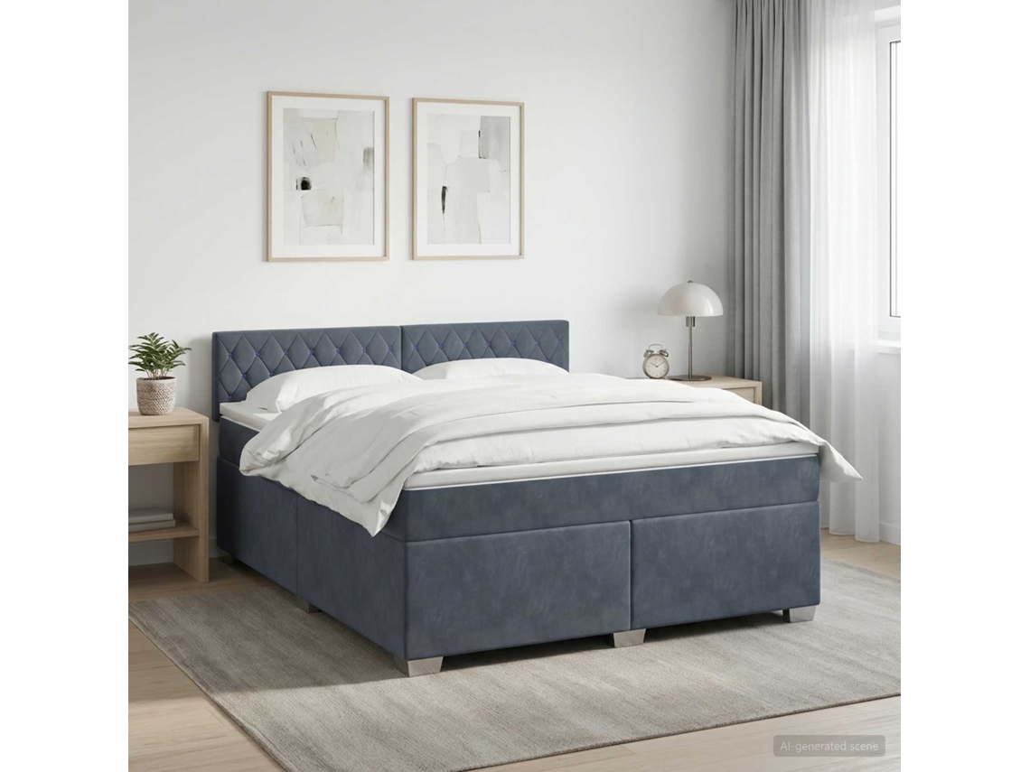 Vidaxl Cama Box Spring Com Colchão E Led Cinzento-escuro 140 X 200 Cm