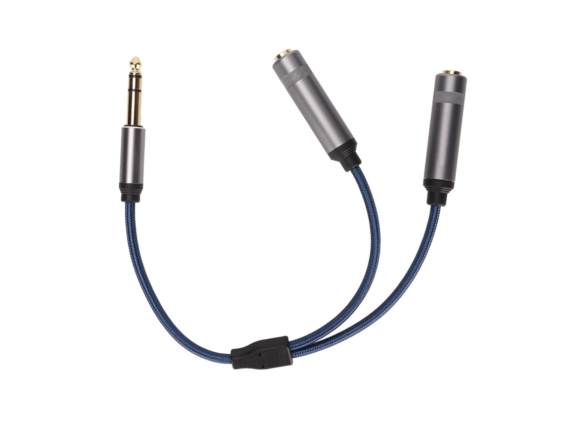 Cabo adaptador estéreo 6.35mm macho para duas fêmeas, divisor, 30cm, azul
