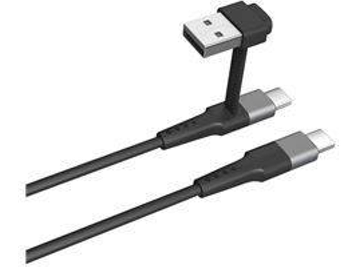 Cabo MUVIT USB-C + USB-A a USB-C (3A - 15W - 1,2M - Preto)