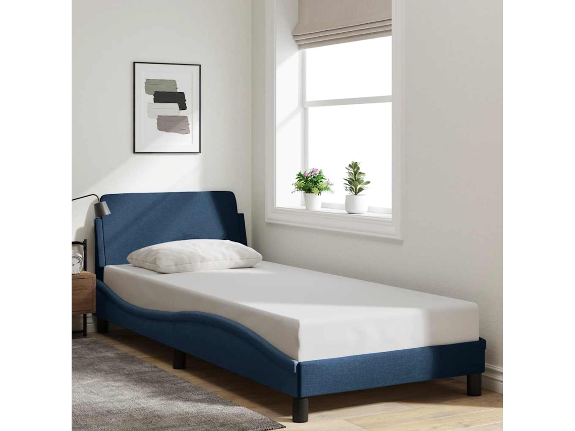 Vidaxl Estrutura De Cama Com Cabeceira Dover Tecido 90x200 Cm Azul