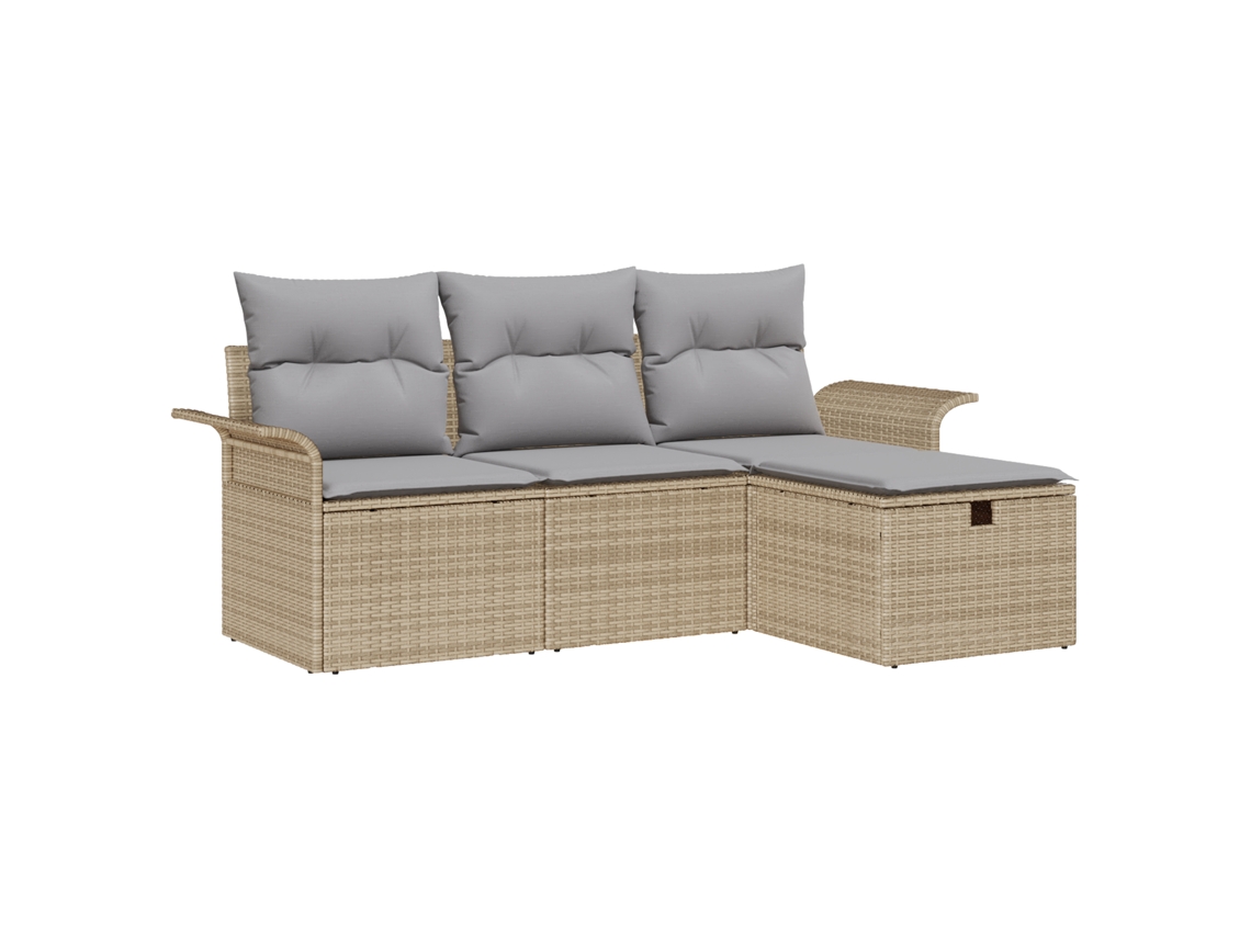 Conjunto 4 Sofá Modular Vidaxl Cinzento Vime Pe (196 X 117 X 85 Cm)