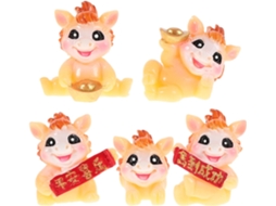Conjunto 5 Estatuetas Cavalos Resina Fáceis Limpar Ornamento Versátil Decoração Chinês Escritório Feng Shui GOKOCO