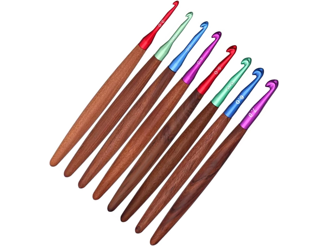 Conjunto De 8 Agulhas De Crochê Ergonômicas De Alumínio Com Cabo