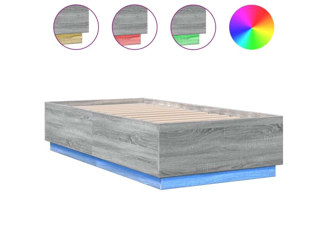 Estrutura de Cama com Luzes Led Derivados Madeira Cinza Sonoma MAISON EXCLUSIVE