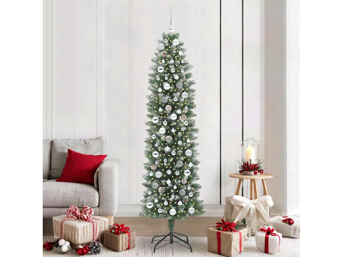 Vidaxl Árvore Slim De Natal Artificial Verde E Branco 210 Cm