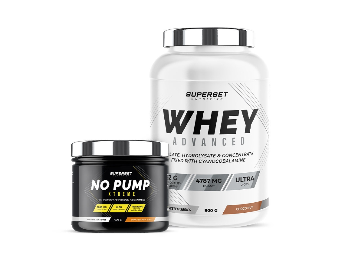 Programa de Energia Fitness 100 Proteína Whey Advanced 900g Chocolate Nut No Pump Xtreme Long Island Icetea Superset Nutrition