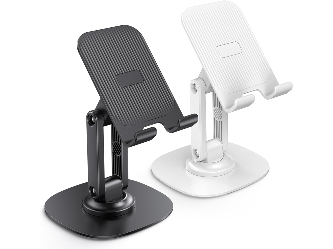 Conjunto de 2 suportes dobráveis AQUAFORGE para celular, rotação 360°, altura ajustável, preto e branco