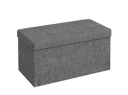 Baú Dobrável 84l 76x38x38cm Estofado Linho Sintético Cinza Escuro