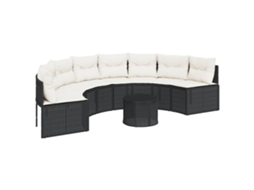 Maison Exclusive - Sofá De Jardim Com Mesa E Almofadões Semicircular Vime Pe Preto