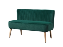 Sofá retrô de 2 lugares, pernas de madeira, 117x56,5x77cm, Verde escuro