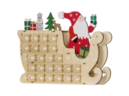 Calendário Do Advento De Madeira Com 24 Gavetas Decorado Com Pai Natal No Trenó De 22,5x8x36 Cm