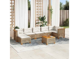 Vidaxl 8 Pcs Conjunto De Sofás P/ Jardim Com Almofadões Vime Pe Bege