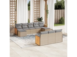 Vidaxl 10 Pcs Conjunto De Sofás P/ Jardim Com Almofadões Vime Pe Bege