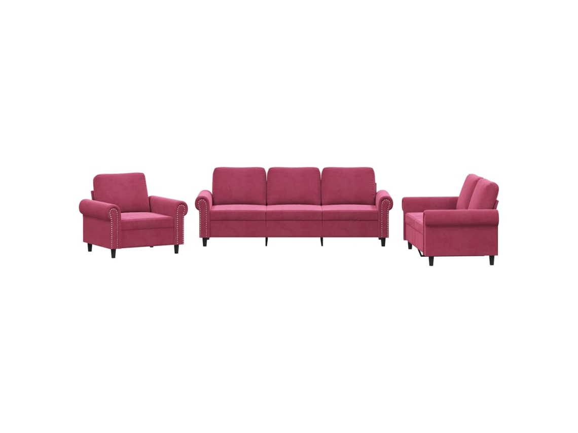 Conjunto de 3 sofás com almofadões veludo vermelho tinto MAISON EXCLUSIVE