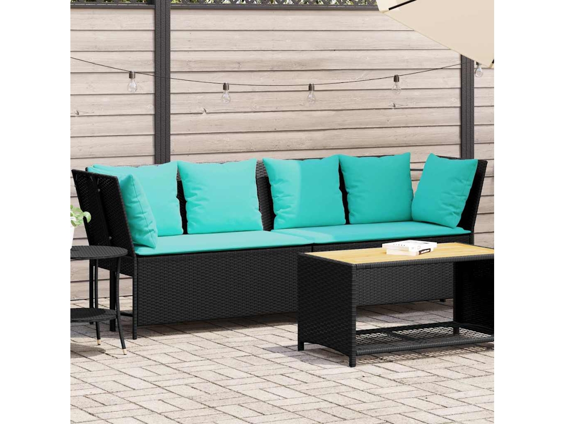 Vidaxl Sofá De Jardim Com Almofadões Vime Pe Preto