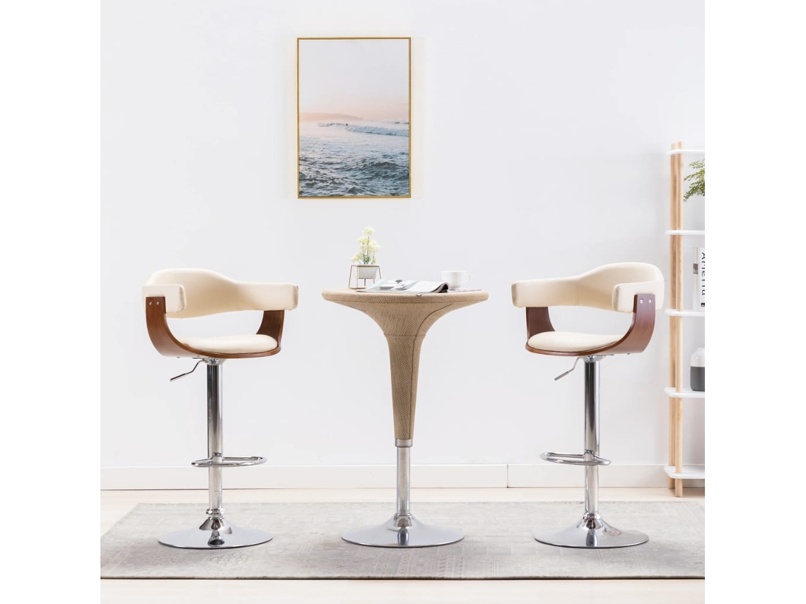 Vidaxl Bancos De Bar 2 Pcs Madeira Curvada E Couro Artificial Creme