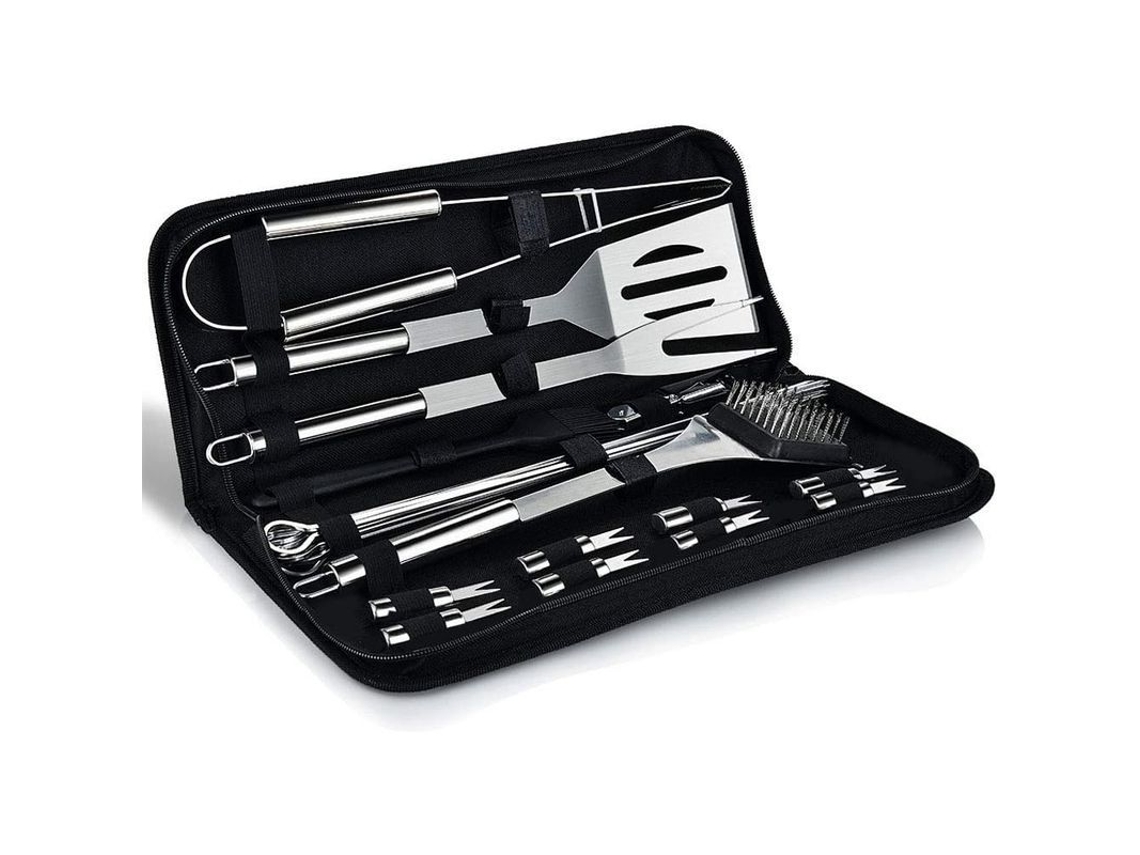Conjunto de 20 peças de utensílios para churrasco em aço inoxidável, kit profissional com bolsa portátil para bifes.