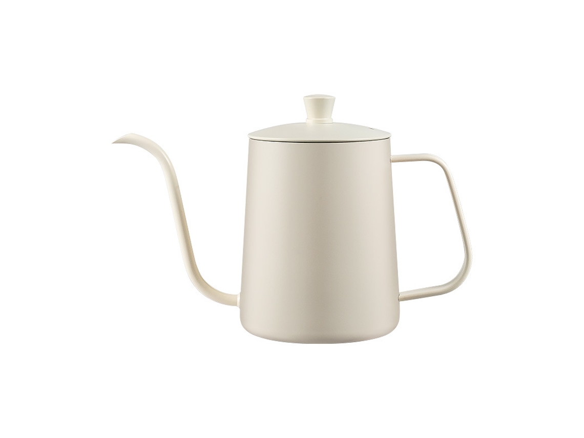 Cafeteira Metálica com Bico em Forma de Pescoço de Cisne, em Aço Inoxidável, 600ml, Cor Branco creme. SIURN