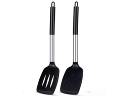 2 espátulas de silicone antiaderentes, resistentes ao calor e livres de BPA, ideais para peixe, ovos e panquecas.